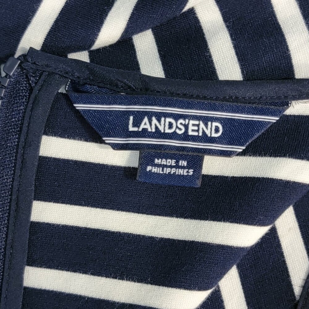 Lands' End Navy/White Nautical Stripe Ponte Shift Dress With Pockets - 8 - Picture 7 of 8